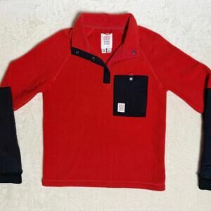 Topo Designs Women’s Pullover Quarter Snap Fleece Polartec Jacket Red Black XS